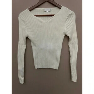 Ribbed V-Neck Sweater - Cream